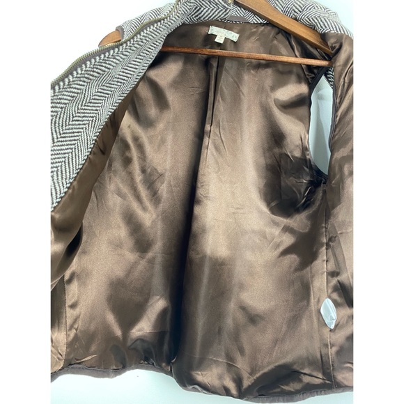 Wishlist size Medium Women’s Brown White Herringbone Quilted Wool Full Zip Vest - Picture 4 of 7